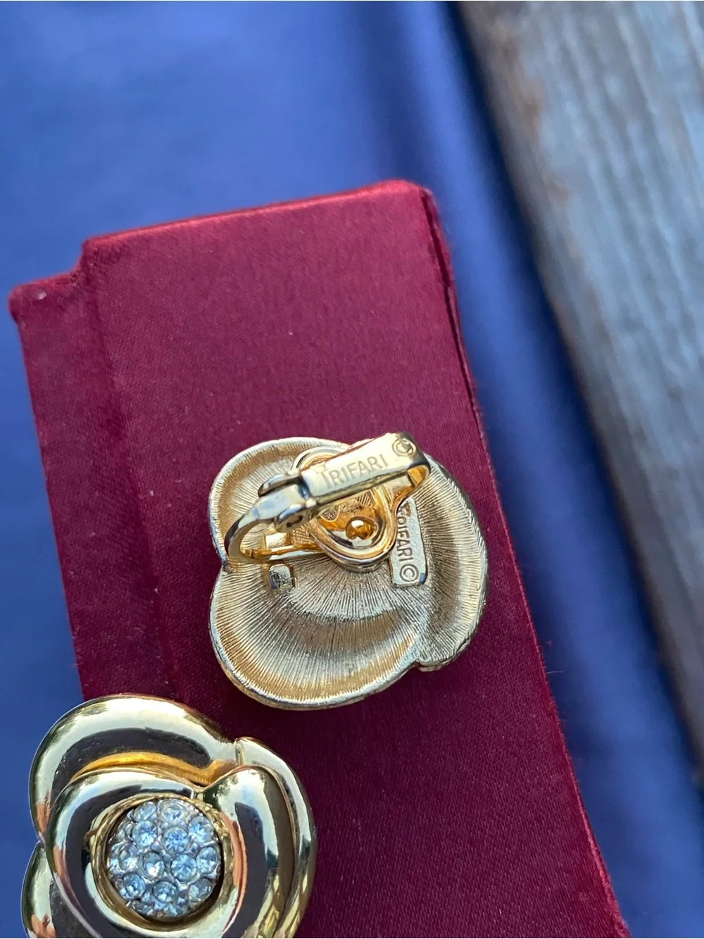 Crown Trifari Gold Floral Pavé Clip On Earrings - Women Jewelry